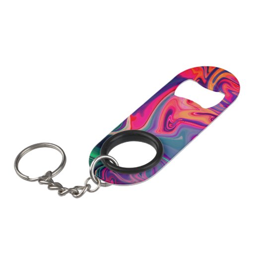 Trendy helderblauw roze groen abstract patroon mini flessenopener (Voorkant Gekanteld)