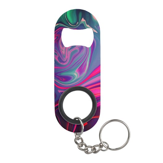 Trendy helderblauw roze groen abstract patroon mini flessenopener (Achterkant)