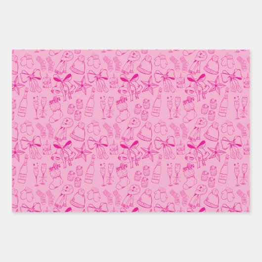 Trendy Heldere Kleurrijke Hand getrokken Roze Vaka Inpakpapier Vel (Voorkant)