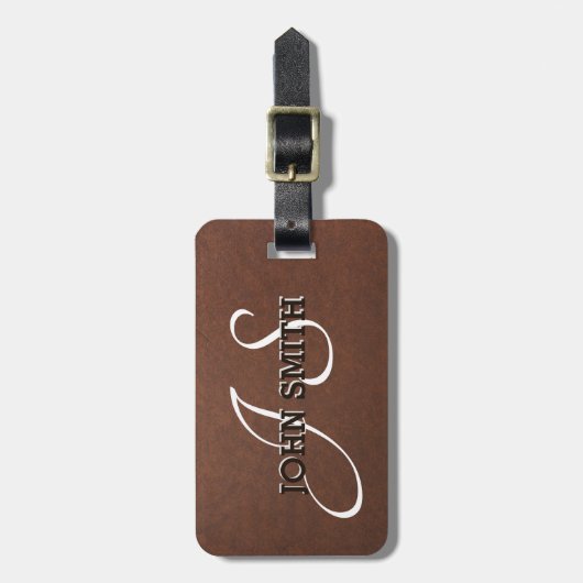 Trendy Heren Monogram Leer Textuur Uitzicht Bagagelabel (Voorkant verticaal)