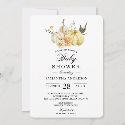 Trendy Herfst Aquarel Pompoen & Bloemen Kaart (Voorkant)