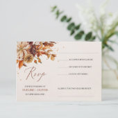 Trendy herfst bloemen en bladeren loof bruiloft RSVP kaartje (Staand voorkant)