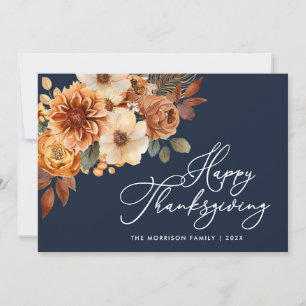 Trendy Herfst Bloemen Marine Thanksgiving Kaart