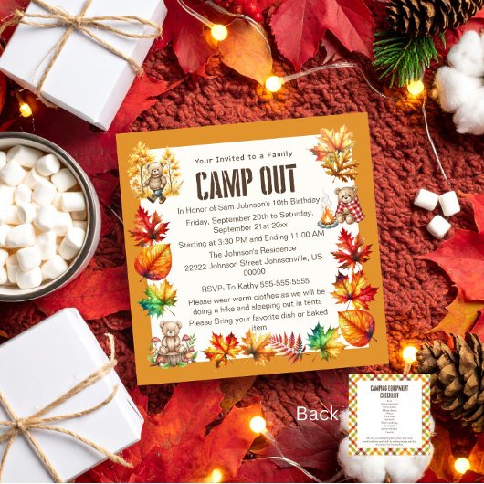 Trendy Herfst Camp Out Verjaardagsfeestuitnodiging Kaart