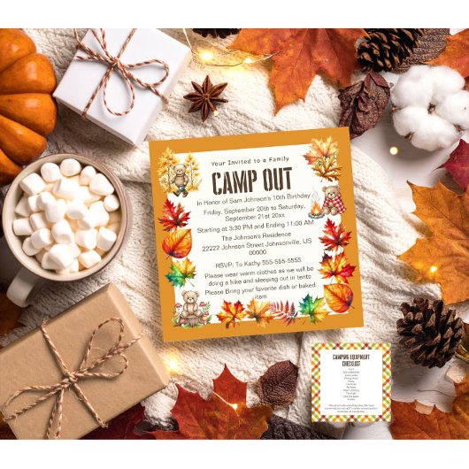 Trendy Herfst Camp Out Verjaardagsfeestuitnodiging Kaart