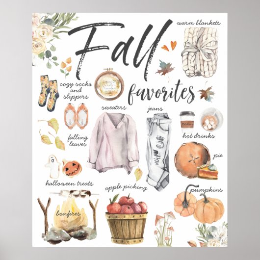 Trendy Herfst Favorieten | Waterverf illustraties Poster (Voorkant)