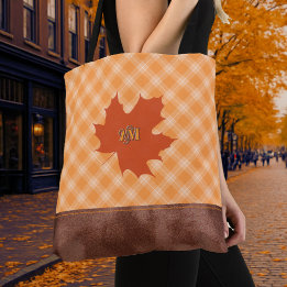 Trendy herfst geruite esdoornblad personaliseerbaa tote bag