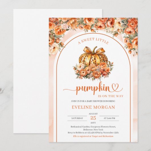 Trendy herfst luipaard pompoen met oranje boog boo kaart (Voorkant / Achterkant)