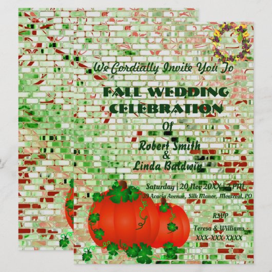 Trendy Herfst Oranje Pumpkin Wedding Uitnodiging (Voorkant / Achterkant)