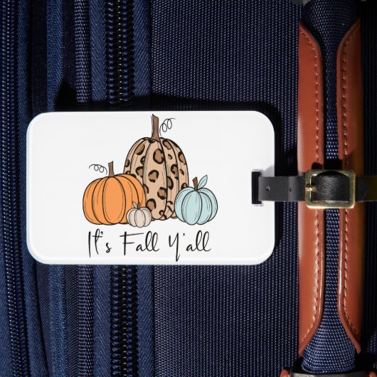 Trendy Herfst Pompoen | “It’s Fall Y’all” Quote Bagagelabel (Voorkant Insitu 4)