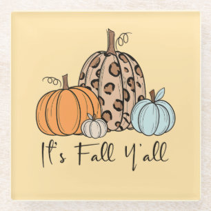 Trendy Herfst Pompoen   “It’s Fall Y’all” Quote Glazen Onderzetter
