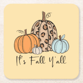 Trendy Herfst Pompoen | “It’s Fall Y’all” Quote Kartonnen Onderzetters