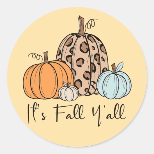 Trendy Herfst Pompoen | “It’s Fall Y’all” Quote Ronde Sticker (Voorkant)