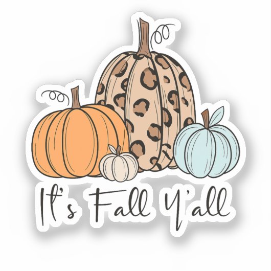 Trendy Herfst Pompoen | “It’s Fall Y’all” Quote Sticker (Voorkant)