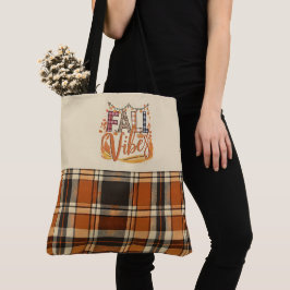 Trendy Herfst Vibes Verbrand Sinaasappel Plaid Pri Tote Bag