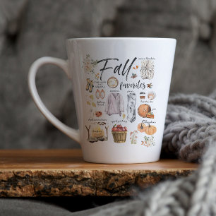 Trendy herfstfavorieten   Watercolor Illustratie Latte Mok