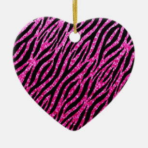 Trendy Hete Roze Gestreepte Druk Glitz schittert Keramisch Ornament
