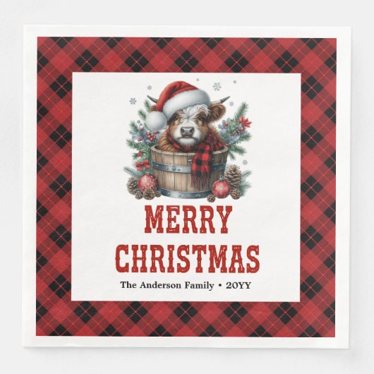 Trendy highland cow buffalo style Xmas napkins Servet (Voorkant)