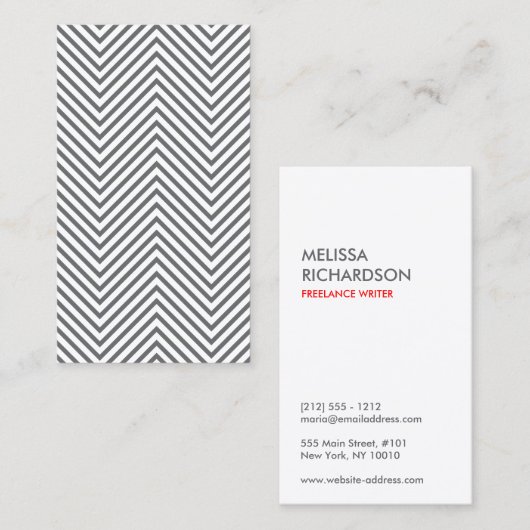 Trendy & Hip Grijs/Wit Chevron Patroon Visitekaartje (Voorkant / Achterkant)