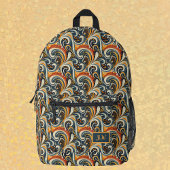 Trendy Hip Retro Orange Deep Teal Swirls Monogram  Bedrukte Rugzak