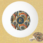 Trendy Hip Retro Orange Deep Teal Swirls Monogram  Pingpongbal