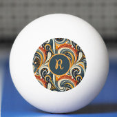Trendy Hip Retro Orange Deep Teal Swirls Monogram  Pingpongbal