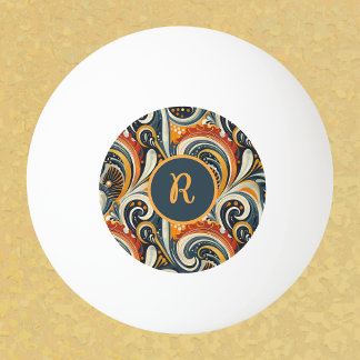 Trendy Hip Retro Orange Deep Teal Swirls Monogram  Pingpongbal