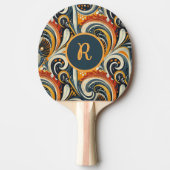 Trendy Hip Retro Orange Deep Teal Swirls Monogram  Tafeltennisbatje (Voorkant)