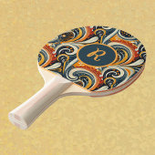 Trendy Hip Retro Orange Deep Teal Swirls Monogram  Tafeltennisbatje
