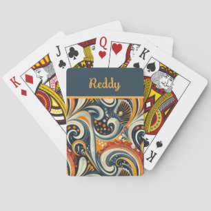 Trendy Hip Retro Oranje Diep Teal Wervelingen Mono Pokerkaarten