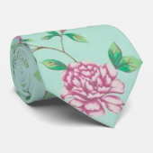 Trendy Hipster Aqua Blauwgroen en Roze Floral Bird Stropdas (Opgerold)