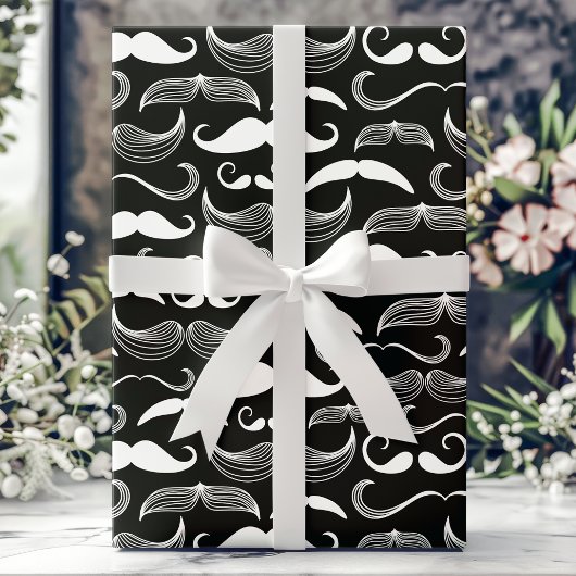 Trendy Hipster Black en White Mustache Pattern Cadeaupapier