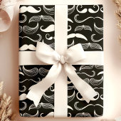 Trendy Hipster Black en White Mustache Pattern Cadeaupapier