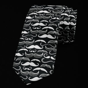 Trendy Hipster Black en White Mustache Pattern Stropdas