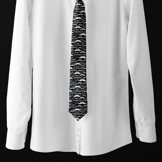 Trendy Hipster Black en White Mustache Pattern Stropdas