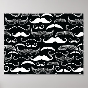 Trendy Hipster Zwarte en Witte Snor Patroon Poster