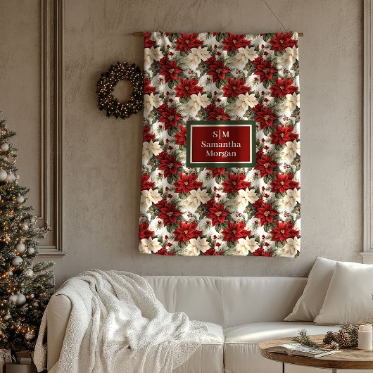 Trendy Holiday Blanket Custom Name Poinsettia Fleece Deken