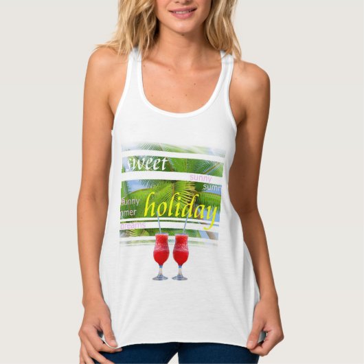 Trendy Holiday Palms Sky Elegant White Sjabloon Tanktop (Voorkant)
