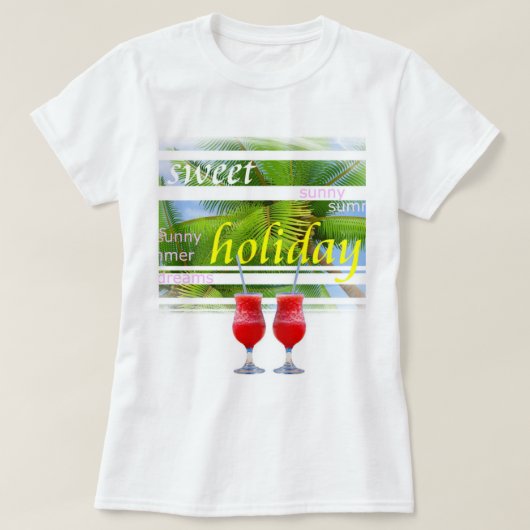 Trendy Holiday Palms Sky White Elegant Sjabloon T-shirt (Design voorkant)
