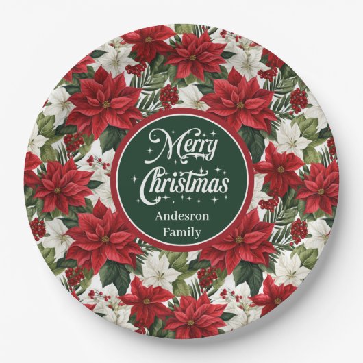 Trendy Holiday Red Poinsettia Paper Plates Chic Papieren Bordje (Voorkant)