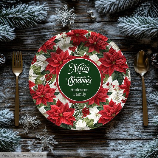 Trendy Holiday Red Poinsettia Paper Plates Chic  Papieren Bordje