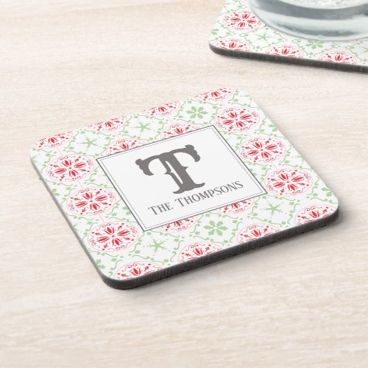 Trendy Holiday Snowflakes kerstmonogram Bier Onderzetter (Linkerzijde)