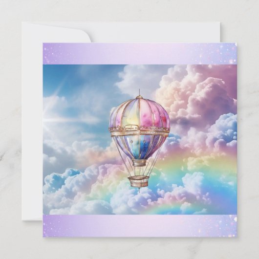 Trendy Holo Hete Luchtballon Flat Dank u kaart (Voorkant)