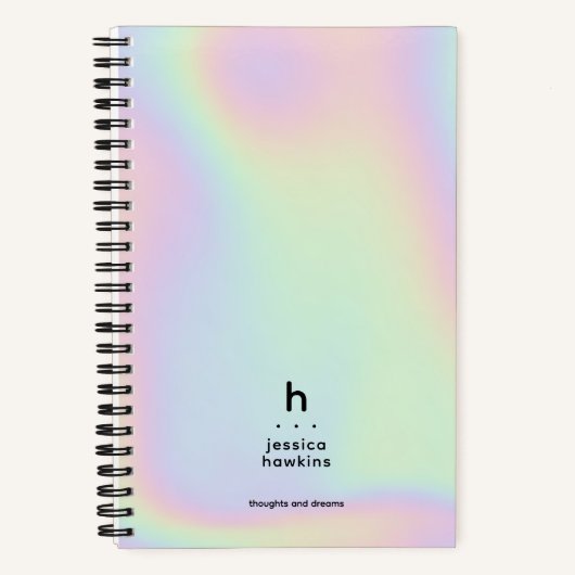 Trendy holografisch iriserend modern monogram notitieboek (Voorkant)