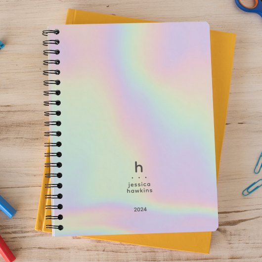 Trendy Holografisch Modern Monogram Weekly Planner