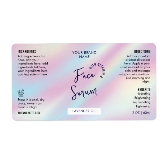 Trendy Holografisch Serum 2 OZ Fles met Pipet Labe Etiket (Voorkant)