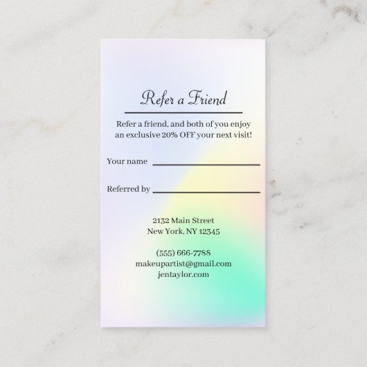 Trendy Holografische Gradiënt Verwijs een Vriend Aanbevelingskaartje (Achterkant)