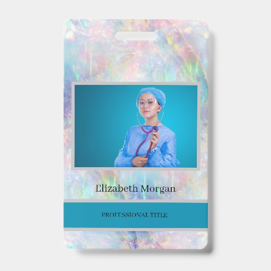 Trendy holografische opal werknemersfoto badge (Voorzijde)