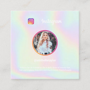 Trendy holografische pastel regenboog Instagram fo Contactkaartje