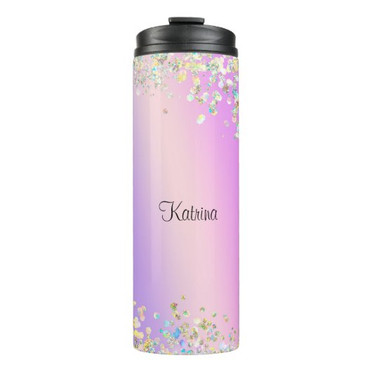 Trendy holografische pastelglitter thermosbeker (Voorkant)